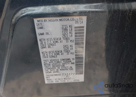 2014 Nissan Pathfinder Sv z USA, uszkodzony, nr VIN 5N1AR2MMXEC732477